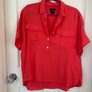 J.Crew linen popover top, coral color, size 12